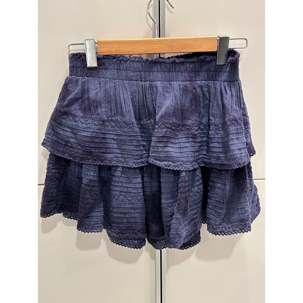 Aerie Navy Blue Ruffled Tiered Mini Skirt Boho Eyelet Lace Trim Women’s Size M